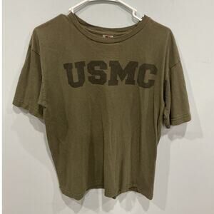 Bayside Mens USMC Tee Size M Army Green T-shirt Made in USA US Marines Military